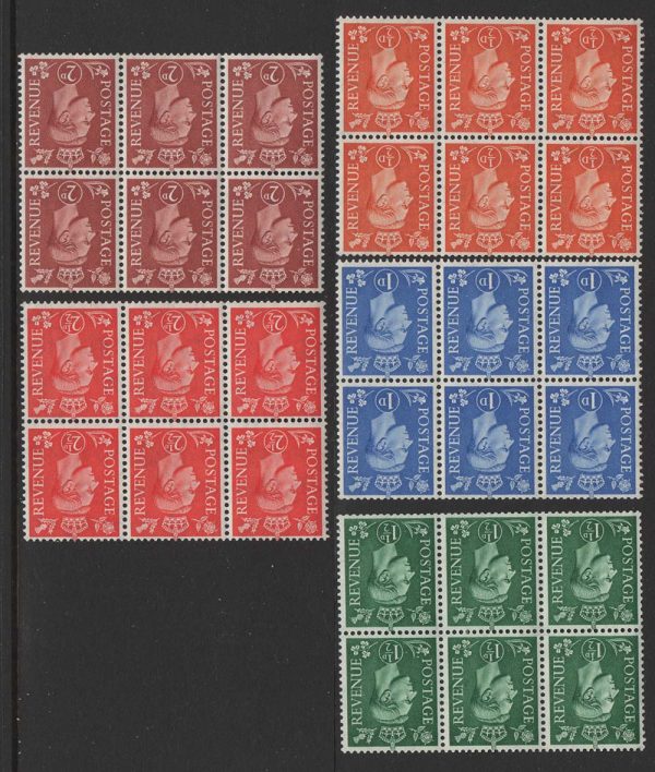 GB 1951 New colours wmk inverted set of 5 in booklet panes of 6 um good perfs
