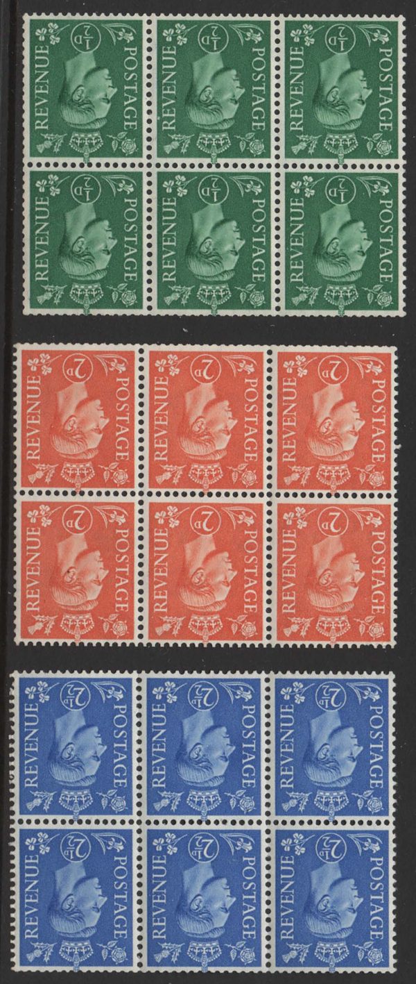GB 1941 Pale colours wmk inverted set of 3 in booklet panes of 6 um mainly good
