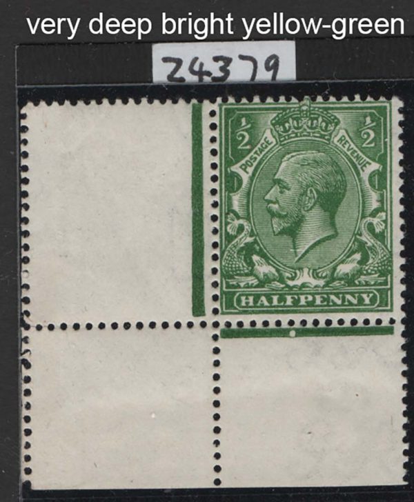 GB 1912 ½d very deep bright yellow-green um sg354var, scarce shade, Hendon