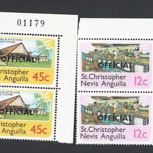 St Kitts 1980 Official 12c, 45c, variety wmk Crown to left, sgO1w, O4w unmounted