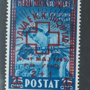 Albania 1945 Red Cross Week 2f + 1f on 25q +15q blue um, sg428, £38 ‡