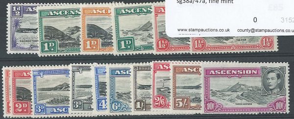 Ascension 1938 Basic set of 16, sg38a/47a, fine mint