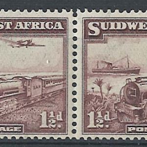 South West Africa 1937 1½d Mail Train sg96 f mint horizontal pair c£27