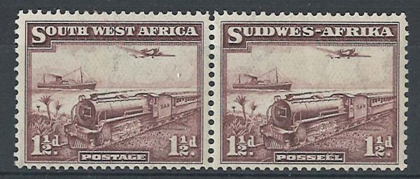 South West Africa 1937 1½d Mail Train sg96 f mint horizontal pair c£27