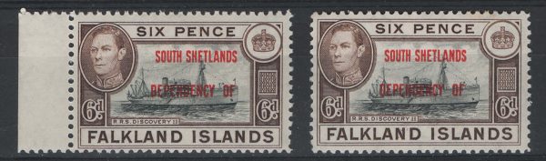 Falklands Deps 1944 South Orkneys 6d black & brown sgC6 um, ditto South Shetland