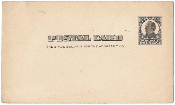 USA 1907 1c black McKinley postal stationery card, Scott UX19, fine mint