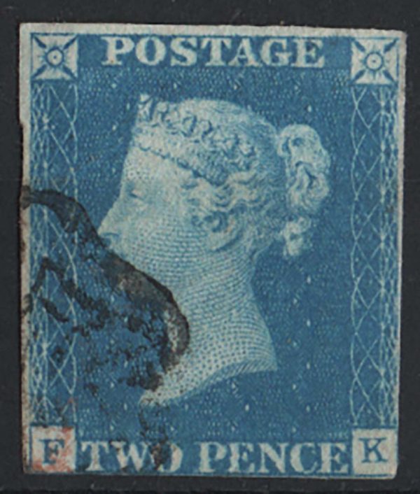 GB 1840 2d pale blue plate 1 FK, fu 3¾ margins, bright colour Spec DS6 sg6