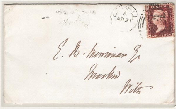 GB 1858 1d plate 191 fu on neat cover, scarcer plate, GODSHILL