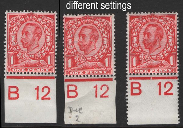 GB 1911 1d scarlet die 2 wmk crown sg341 B12(w) 3x mint control singles