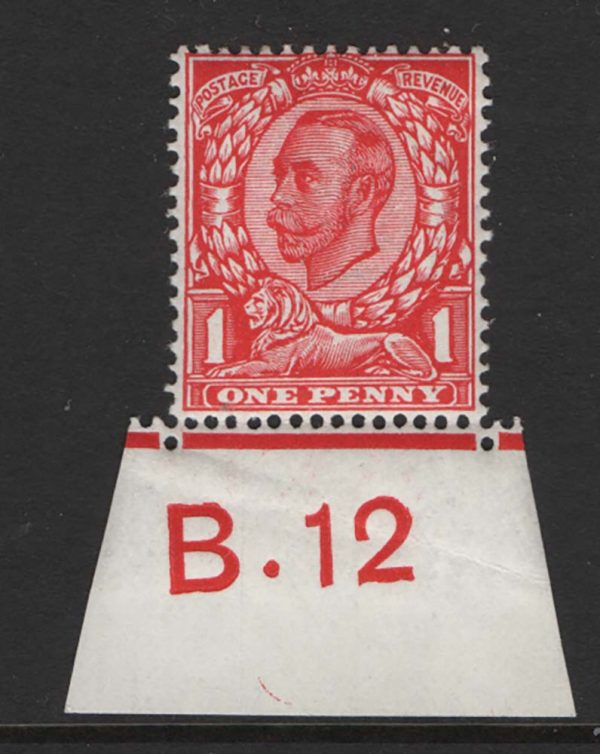 GB 1911 1d scarlet die 2 wmk crown sg341 B.12 control single f mint