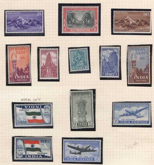 India 1947-53 range of sets f mint, some um, incl 1947 flag wmk inverted