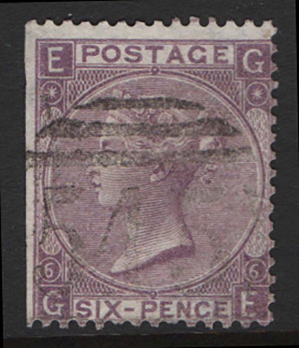 GB 1865 6d deep lilac plate 6 wmk emblems sg96 trimmed wing margin
