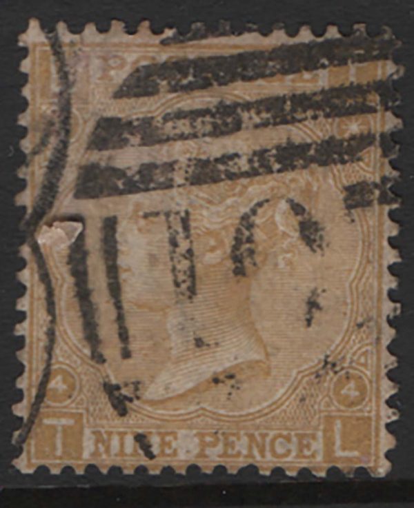 GB 1867 9d straw wmk spray sg110 fu, good colour c£325