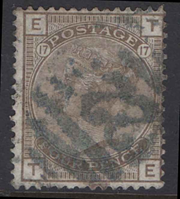 GB 1876 4d grey-brown plate 17 wmk garter sg154 vgu c£500