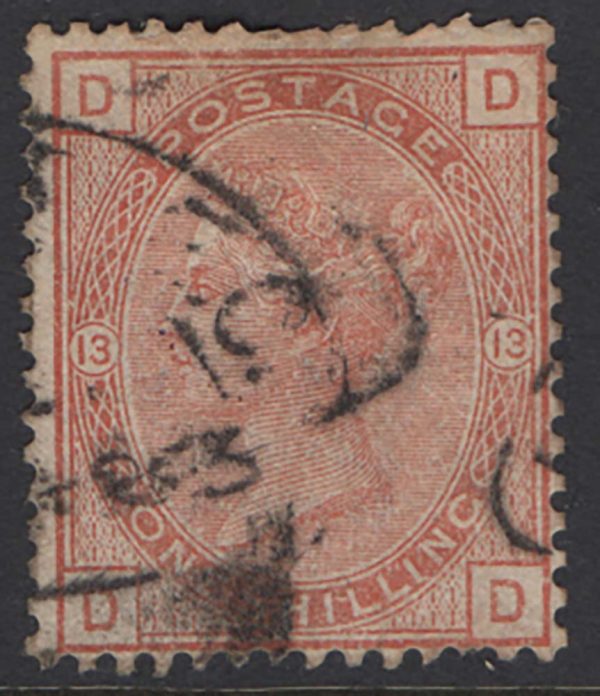 GB 1880 1s orange-brown plate 13 wmk crown sg163, nibbled perfs