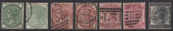 GB 1880 ½d deep green - 5d indigo set of 7 gu incl both ½d & 2d shades