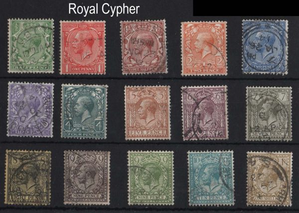 GB 1912 ½d - 1s Royal Cypher set of 15 sg351-396 fu cds