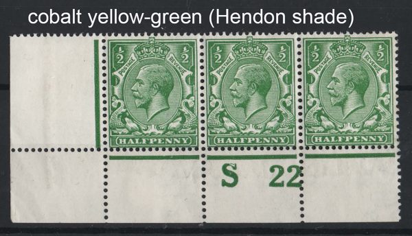 GB 1912 ½d cobalt yellow-green (Hendon listed shade) control S22(P)
