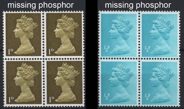 GB 1967 Machin 1d missing phosphor um blk of 4 sg724y