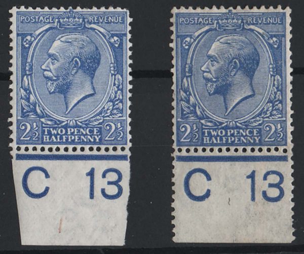GB 1912 2½d blue controls C13 and C13(P) f mint, perfs as scan sg372