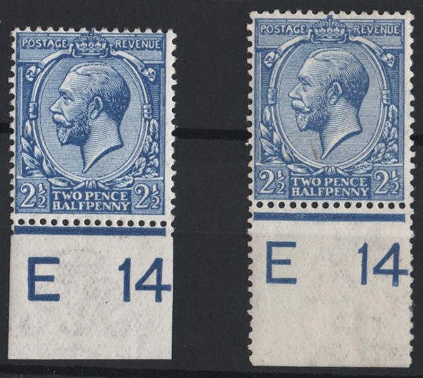GB 1912 2½d blue controls E14 and E14(P) vf mint, shades sg372