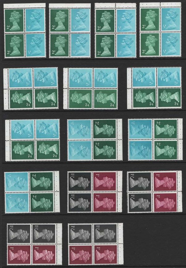 GB 1971 Machin OCP/PVA 2p/½p 8x se-tenant panes, good perfs um