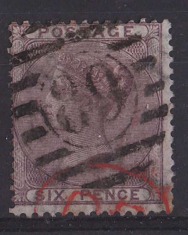 GB 1856 6d lilac sg68 fu, crisp London numeral and large part red PD c£120