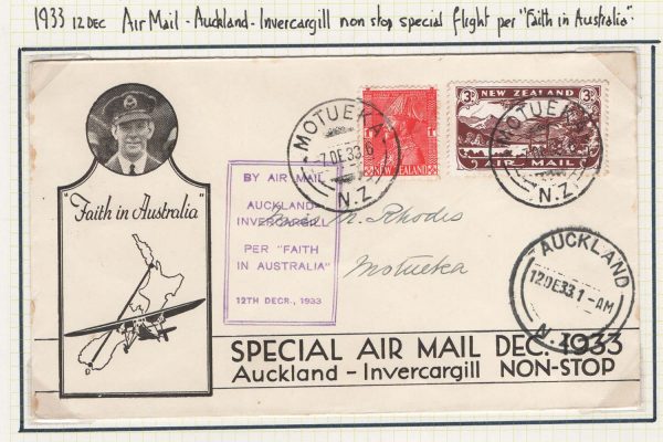 New Zealand 1933 FFC FIRST FLIGHT December 1933 FAITH IN AUSTRALIA Auckland