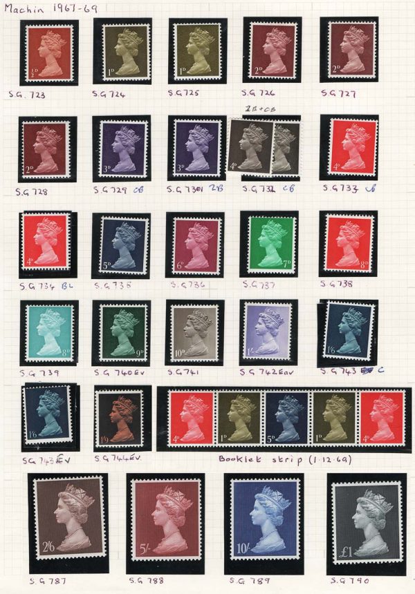 GB 1967 Machin ½d - 1/9d full set of 24 um incl band variants + 1969 2/6d