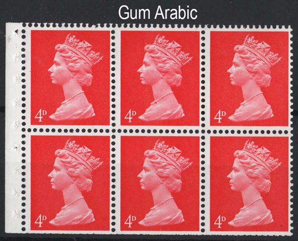 GB 1967 Machin 4d red Gum Arabic booklet pane of 6 um perf I, head A