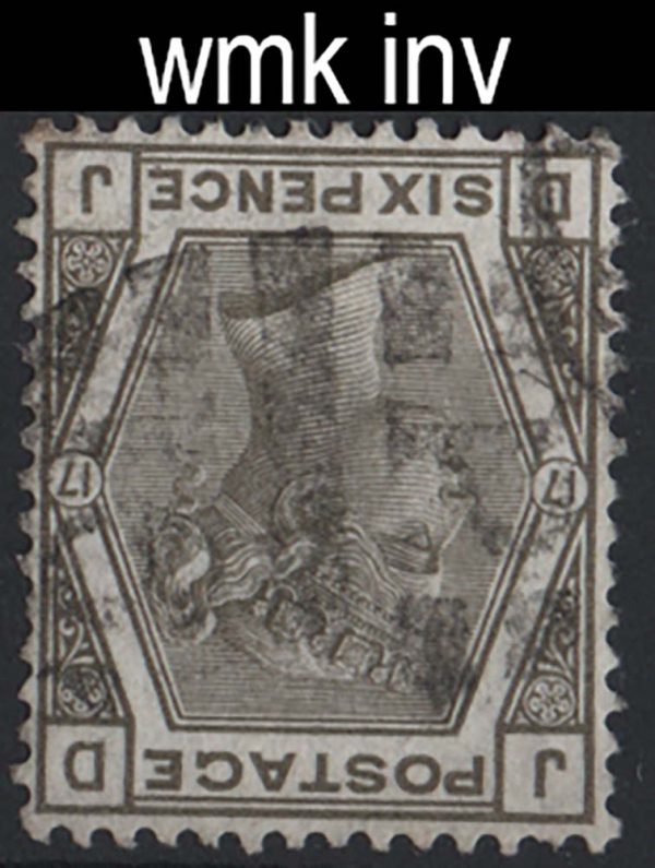 GB 1873 6d grey plate 17 wmk spray INVERTED sg147wi vgu, nibbled perf c£375