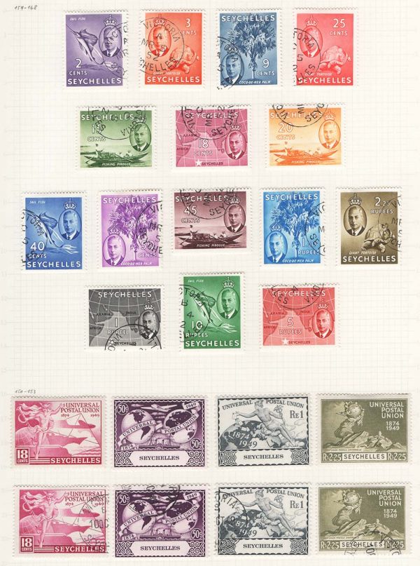 Seychelles 1952 2c - 5R set of 15 vfu sg158-172 also 1949 UPU sets m&u c£12