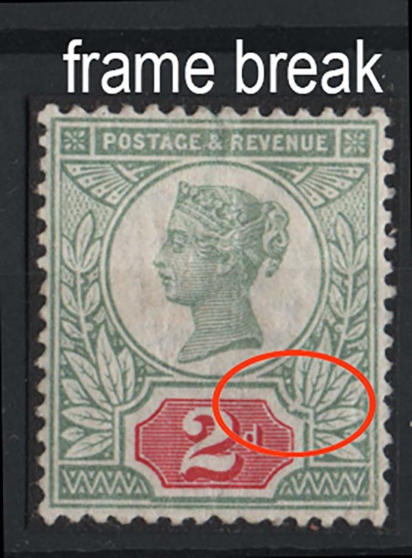GB 1887 2d green & carmine variety sg200 f mint with clear frame damage