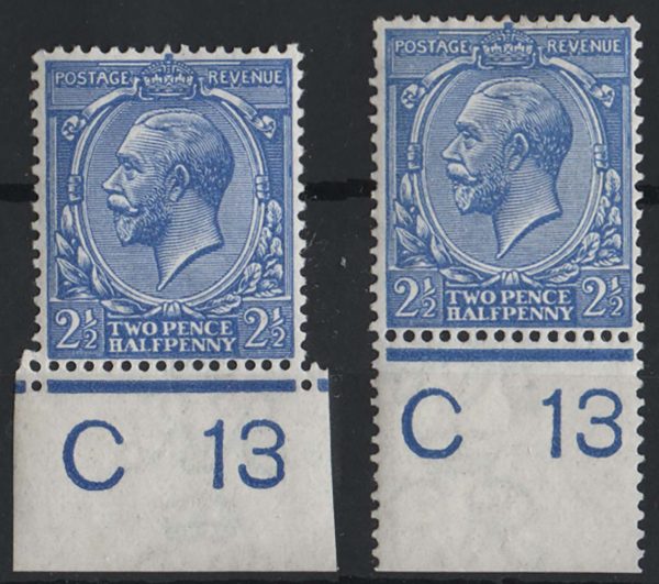 GB 1912 2½d bright blue C13 & C13(P) control singles vf mint C13(I)