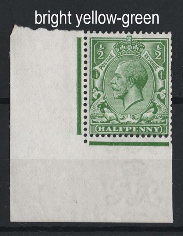 GB 1912 ½d bright yellow-green sg354var Spec N14(11), perfs dulled at right