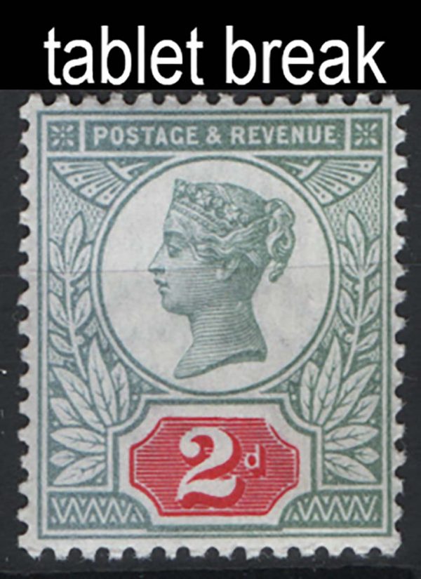 GB 1887 2d grey-green & carmine, variety value tablet break fine um