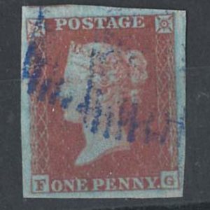 GB 1841 1d red plate 145 'FG' fine used, VIOLET Scots numeral, fine huge margins