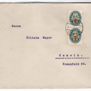 Germany 1928 Welfare Fund 8pf+7pf pair sg447 fine used on neat cover to Hameln