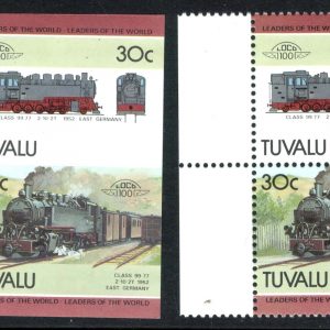 Tuvalu Railway 30c imperf block of 4 unmounted mint with matching normal block