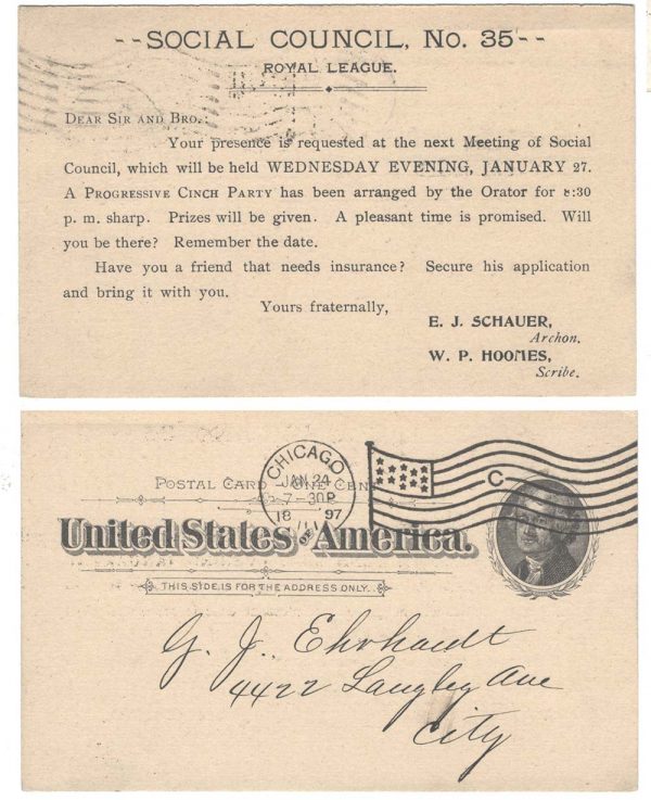 USA 1897 Social Council Washington postal card