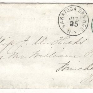 USA 3c Green Washington postal envelope Saratoga Springs wedges fancy cancel