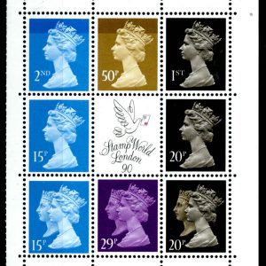 GB 1990 Double Heads 29p 2 band, 15p right band, 20p 2 band unmounted mint and M