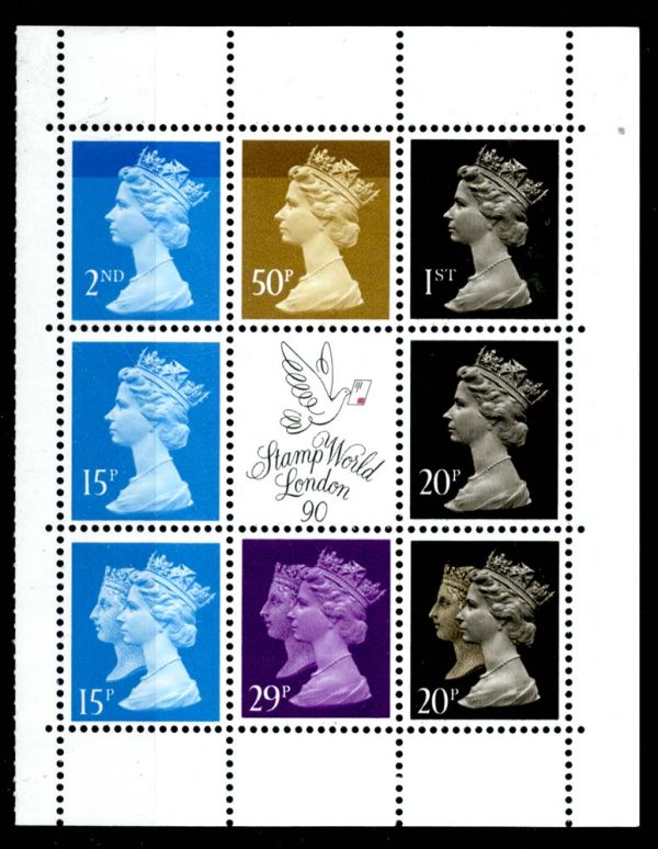 GB 1990 Double Heads 29p 2 band, 15p right band, 20p 2 band unmounted mint and M