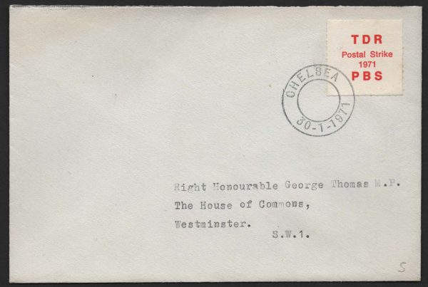 GB 1971 Strike Mail: TDR/PBS label on cover, addressed to MP at House of Commons