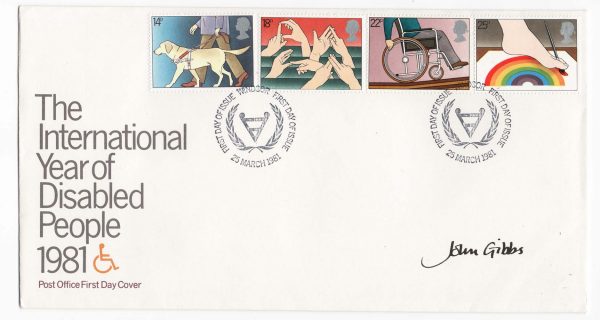 GB 1981 Year Of Disabled FDC signed John Gibbs, designer