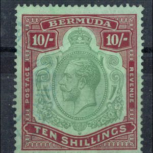 Bermuda 1921 10s Green & Carmine/Pale Emerald vfu sg92
