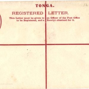 Tonga 1922 issue 3d registered envelope HGC20, mint slight foxing on back