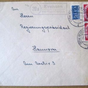 #746 Germany 1952 40pf Posthorn (2 x 20pf) cover to Hanover 20a Evensen slogan