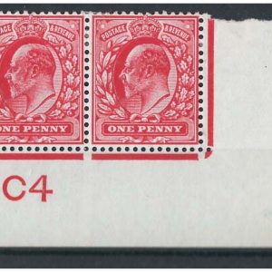 GB 1902 1d sg219 plate 9 r20/12 plug repair g-f mint control C4 corner pair