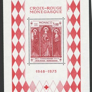 #852 Monaco 1973 Red Cross M/sheet um sg1072 c£29
